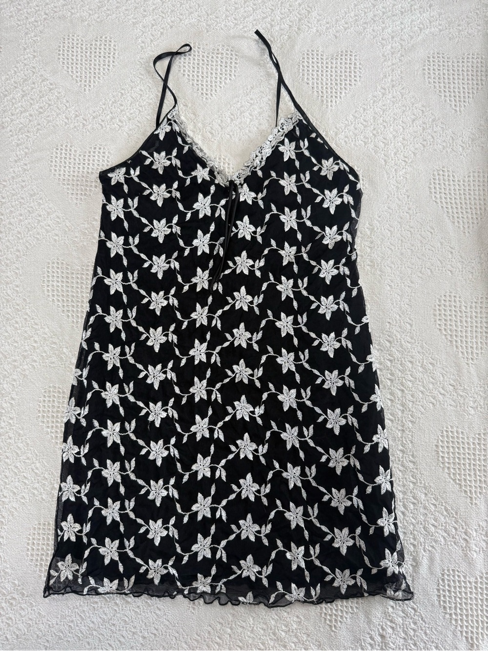 Vintage Cliche Mesh and Flower Embroidered Slip Dress (S)